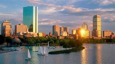 Boston skyline and sailboats across the Charles River